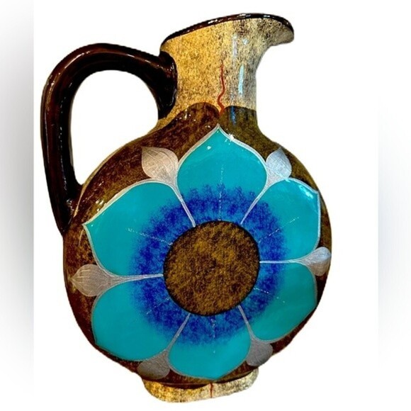 Mexican Cabo San Lucas Clay Pottery‎ Floral Turquoise Pattern Pitcher By Domingo - Picture 9 of 12